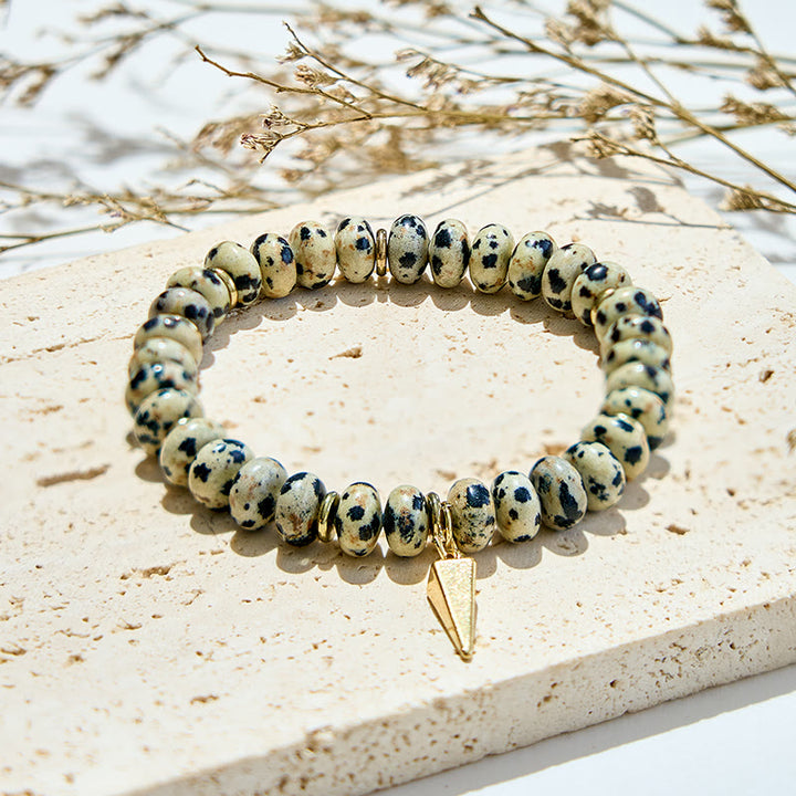 Bracciale con ciondolo triangolare in perline di diaspro dalmata Olivenorma