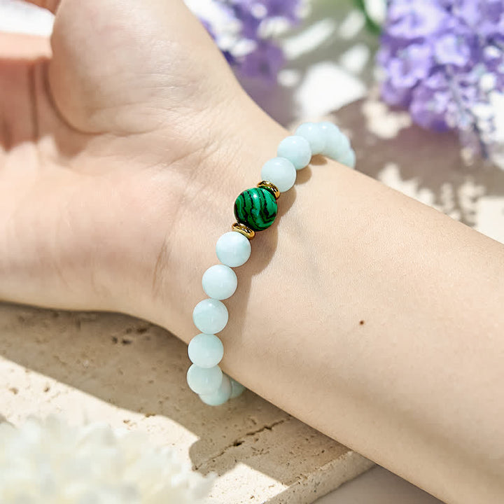 Braccialetto di perle di malachite amazzonite naturale Olivenorma 