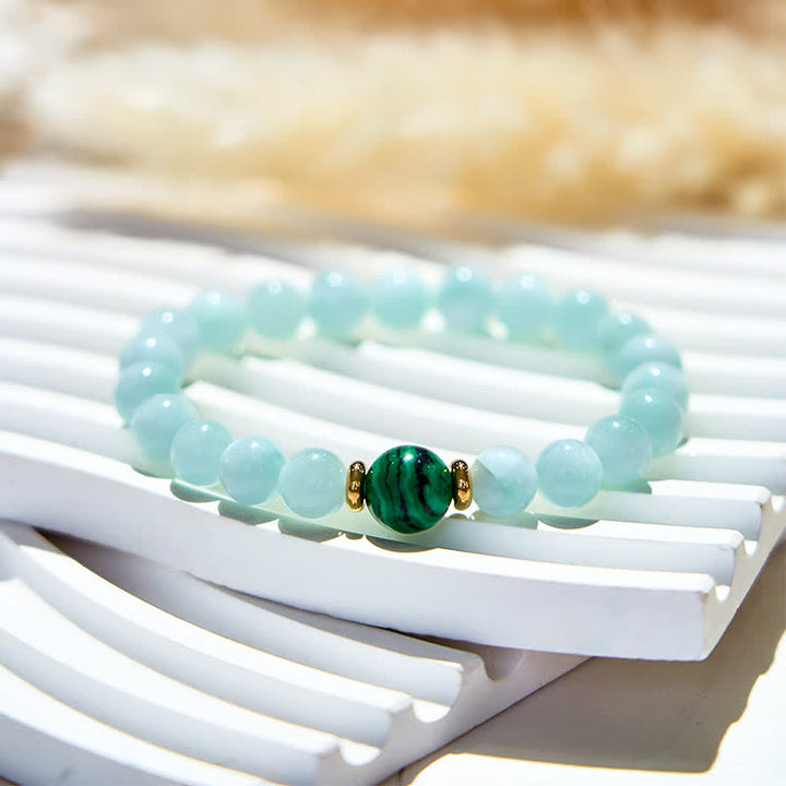 Braccialetto di perle di malachite amazzonite naturale Olivenorma 