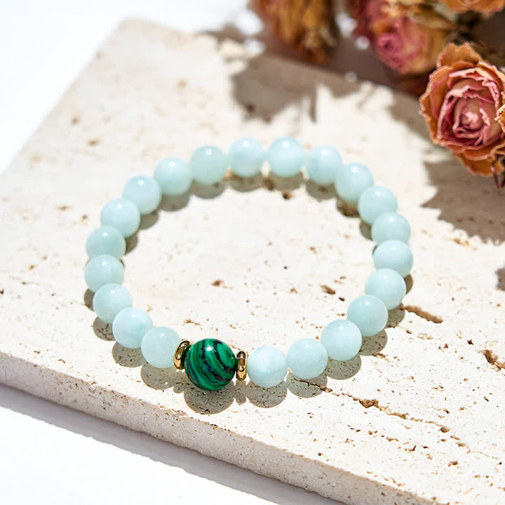 Braccialetto di perle di malachite amazzonite naturale Olivenorma 
