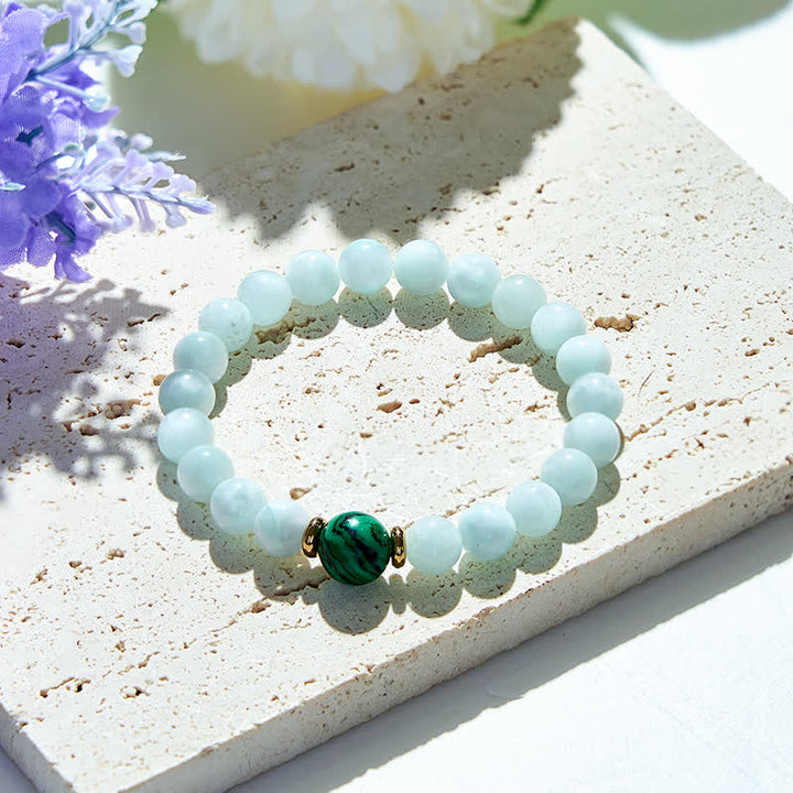 Braccialetto di perle di malachite amazzonite naturale Olivenorma 