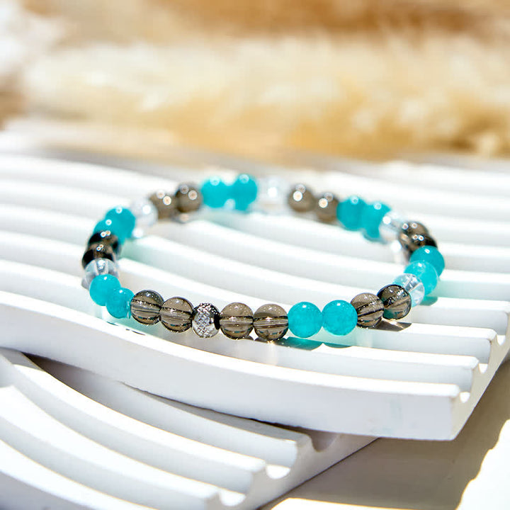Bracciale Olivenorma con perline di quarzo fumé e apatite blu 