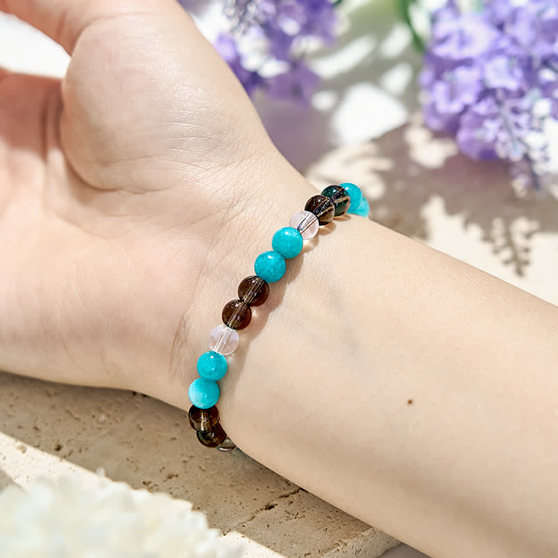 Bracciale Olivenorma con perline di quarzo fumé e apatite blu 