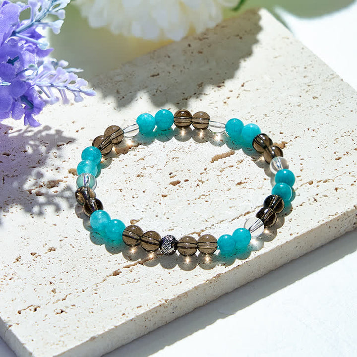 Bracciale Olivenorma con perline di quarzo fumé e apatite blu 