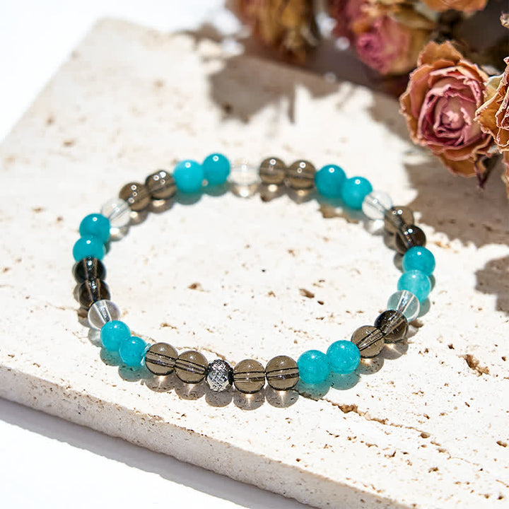 Bracciale Olivenorma con perline di quarzo fumé e apatite blu 