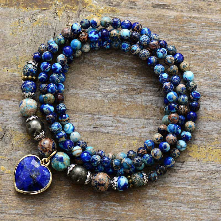 Bracciale multistrato Olivenorma Lapislazzuli Pietra Imperatore Blu 