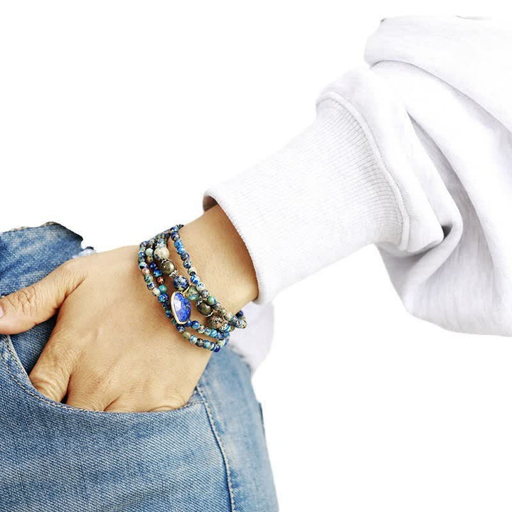 Bracciale multistrato Olivenorma Lapislazzuli Pietra Imperatore Blu 