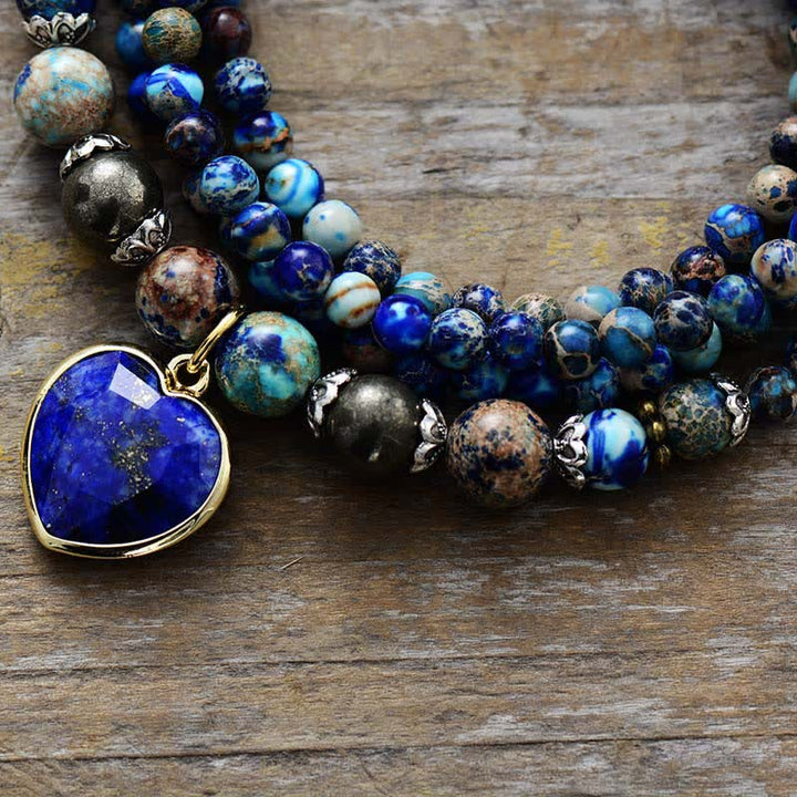 Bracciale multistrato Olivenorma Lapislazzuli Pietra Imperatore Blu 