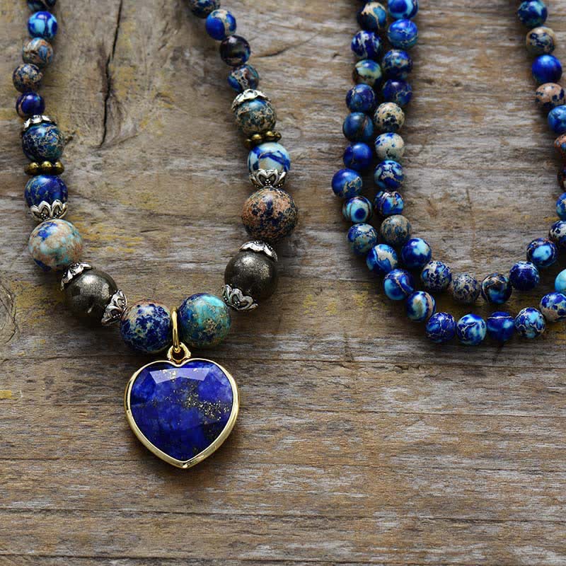 Bracciale multistrato Olivenorma Lapislazzuli Pietra Imperatore Blu 