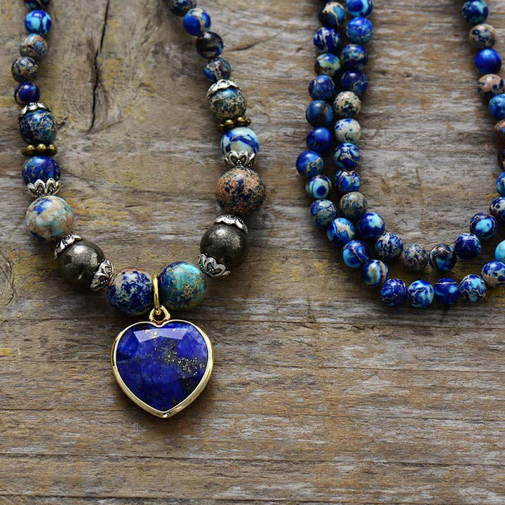 Bracciale multistrato Olivenorma Lapislazzuli Pietra Imperatore Blu 