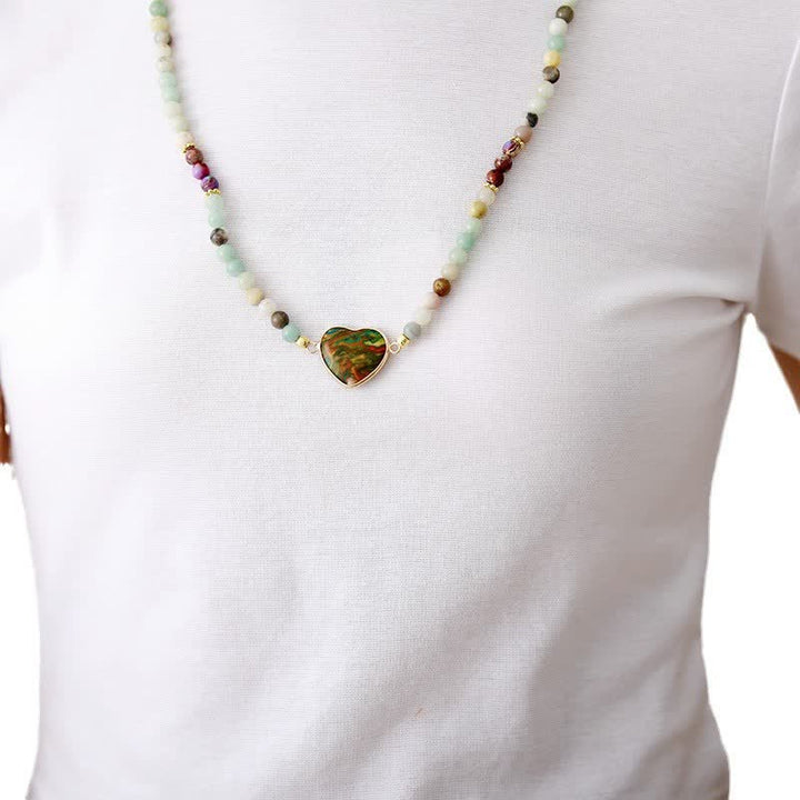 Bracciale multistrato intrecciato in turchese e ostrica amazzonite Olivenorma 