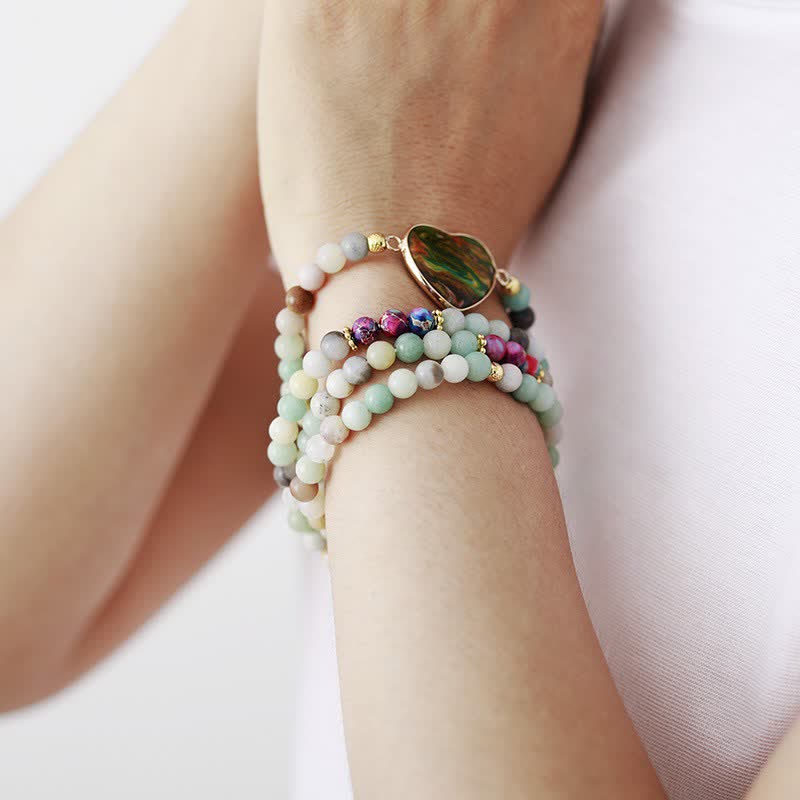 Bracciale multistrato intrecciato in turchese e ostrica amazzonite Olivenorma 