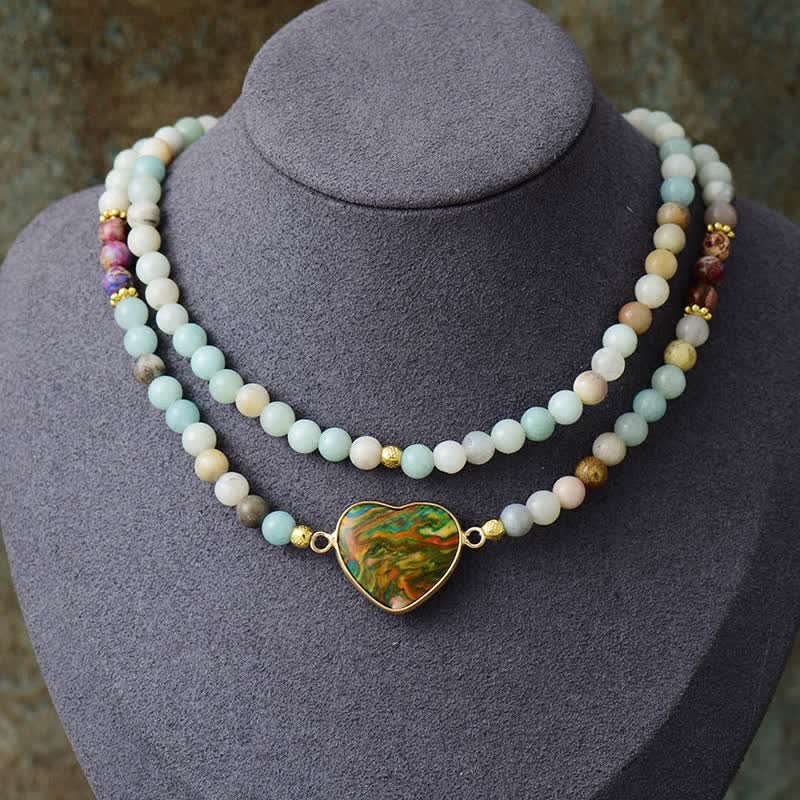 Bracciale multistrato intrecciato in turchese e ostrica amazzonite Olivenorma 