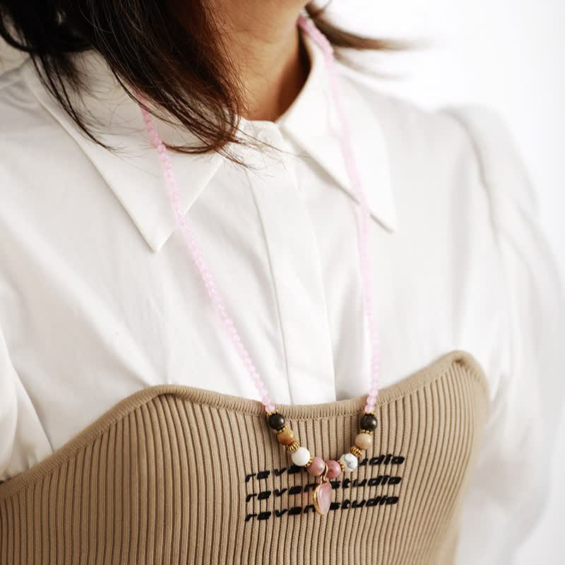 Bracciale multistrato con perline di rodonite e quarzo rosa Olivenorma 