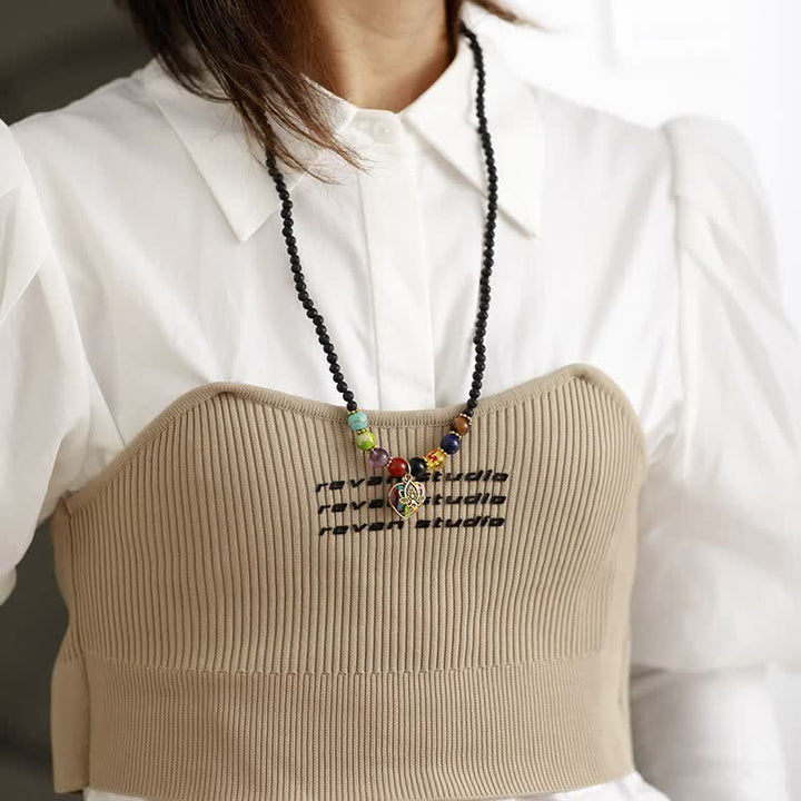 Olivenorma Chakra Ciondolo Pietra Lavica Perline Bracciale multistrato 