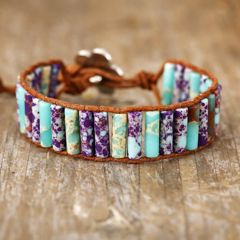 Bracciale avvolgente in perline di pietra dell'imperatore in malachite e labradorite Olivenorma 