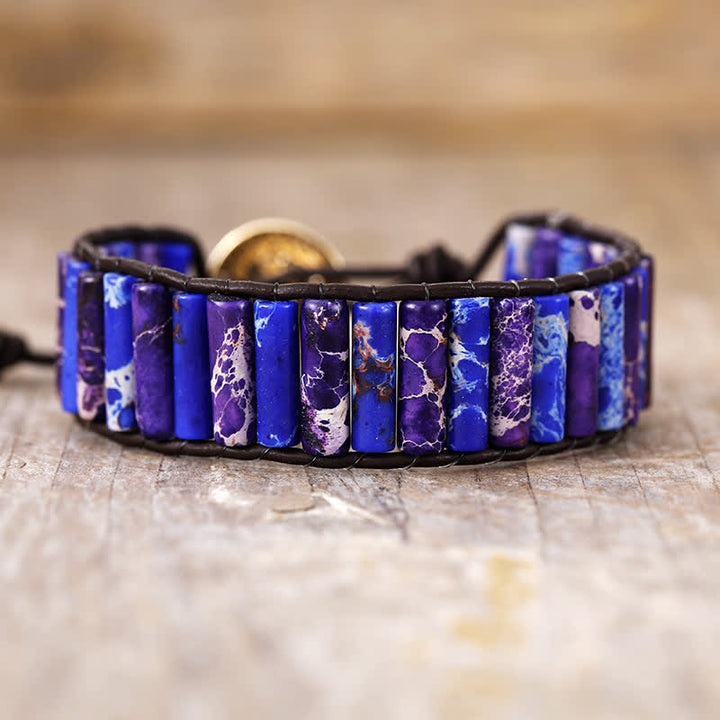 Bracciale avvolgente in perline di pietra dell'imperatore in malachite e labradorite Olivenorma 