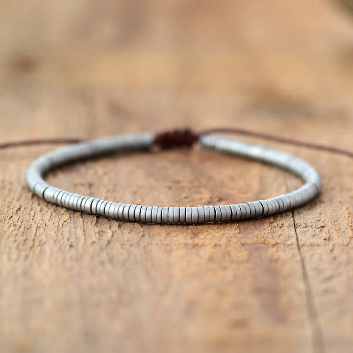 Olivenorma Bracciale da uomo con perline a rullo piccole in ematite elettroplaccata