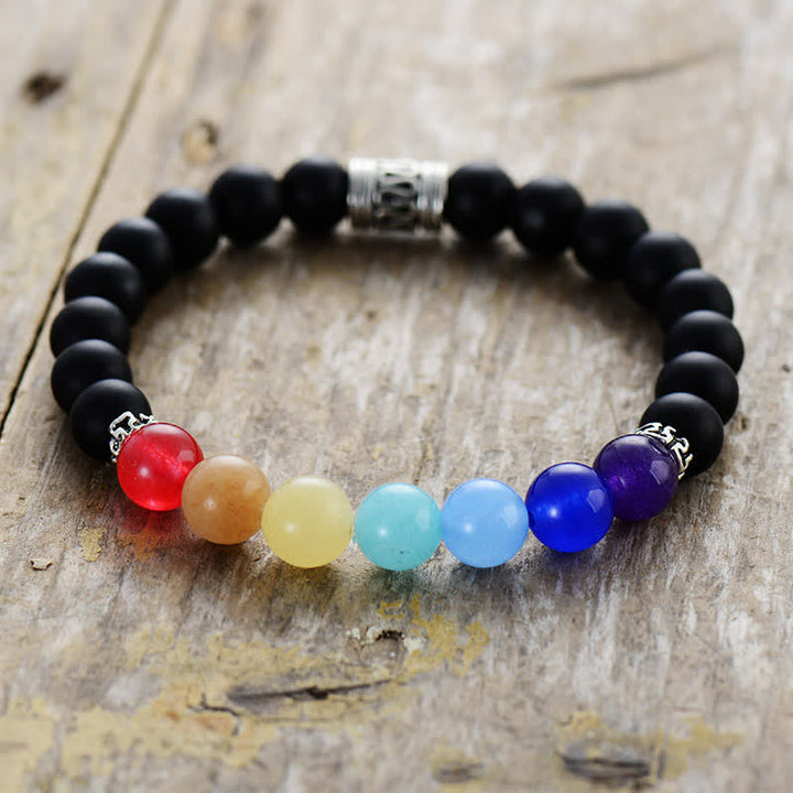 Braccialetto di perle di onice nero naturale dei chakra Olivenorma