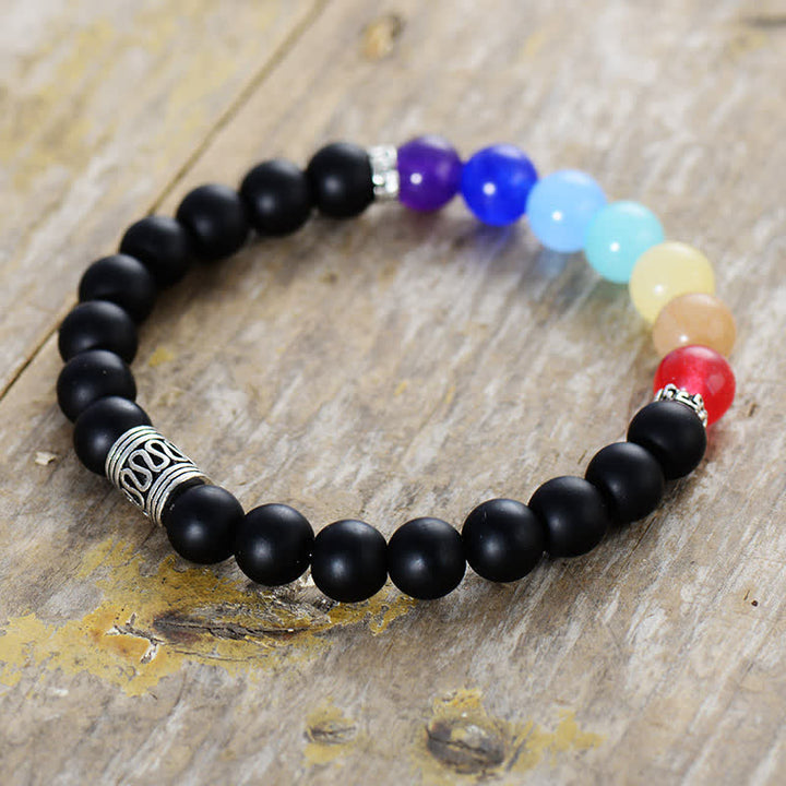 Braccialetto di perle di onice nero naturale dei chakra Olivenorma