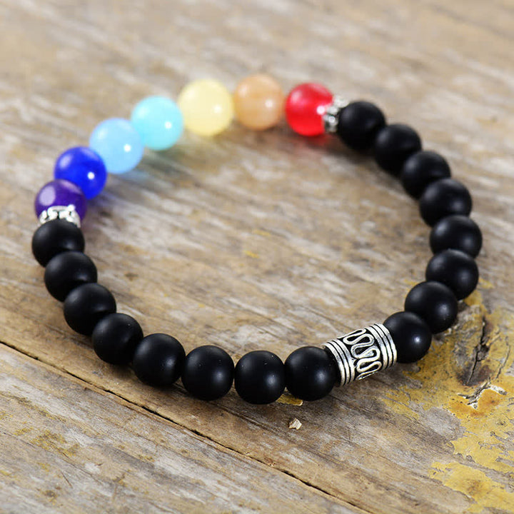Braccialetto di perle di onice nero naturale dei chakra Olivenorma