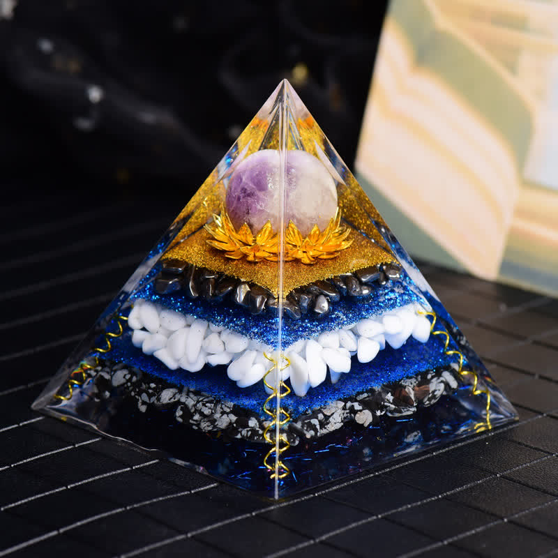 Palla di ametista Olivenorma, ematite, fiocco di neve, ossidiana, piramide di orgone