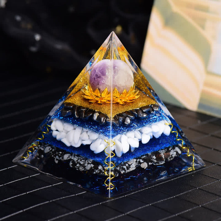 Palla di ametista Olivenorma, ematite, fiocco di neve, ossidiana, piramide di orgone