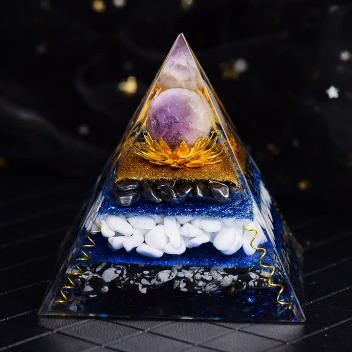 Palla di ametista Olivenorma, ematite, fiocco di neve, ossidiana, piramide di orgone