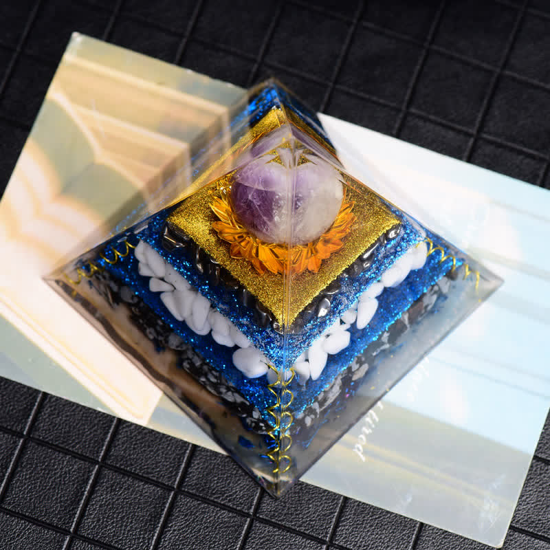 Palla di ametista Olivenorma, ematite, fiocco di neve, ossidiana, piramide di orgone