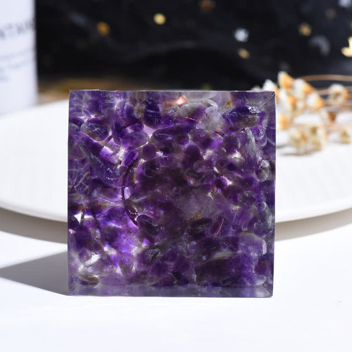 Sfera di cristallo di ametista Olivenorma Cerchio di metallo Piramide di orgone