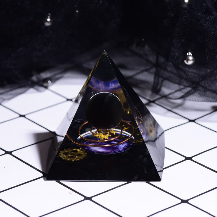 Olivenorma Piramide Orgonica con Bobina di Metallo Ossidiana