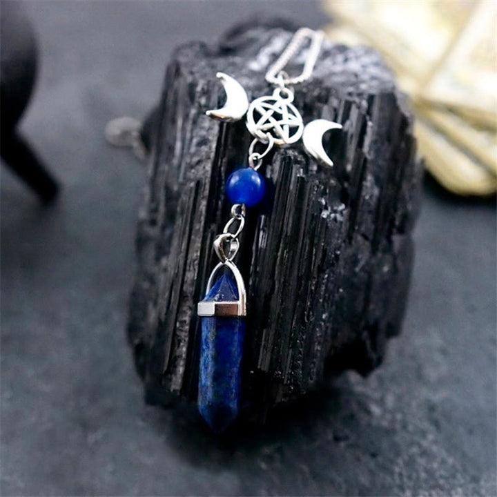 Collana curativa Olivenorma Pentagramma Tripla Luna Lapislazzuli