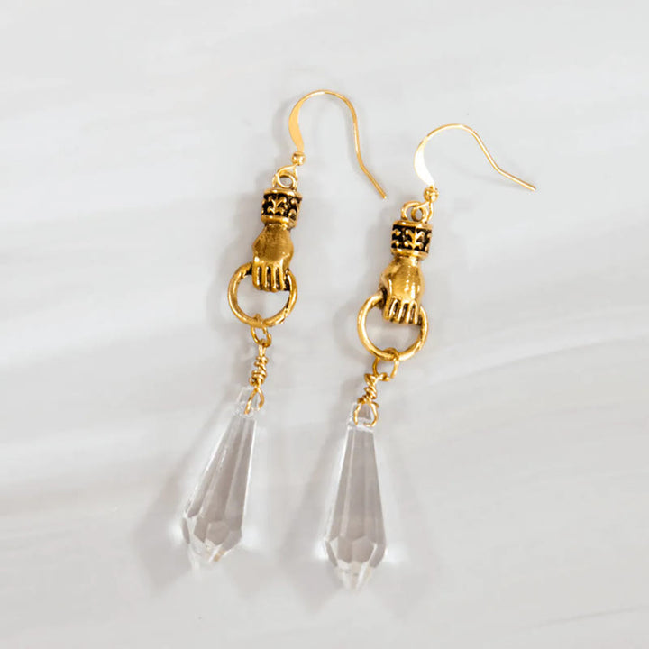 Orecchini pendenti con prismi di poliedro di quarzo ialino Olivenorma Witch