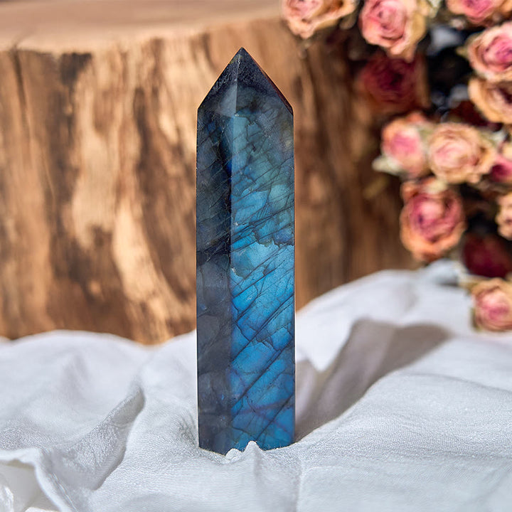 Olivenorma - Torre di Labradorite sfaccettata, bacchette di cristallo naturale lucidato