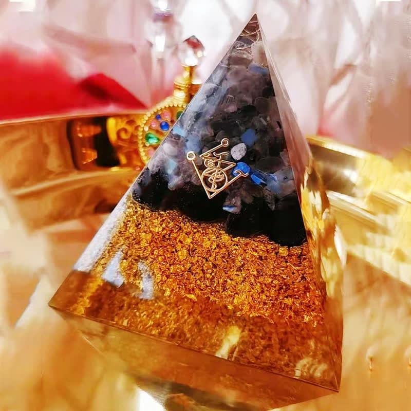 Piramide di orgone di ossidiana di cristallo trasparente di pietra di luna Olivenorma