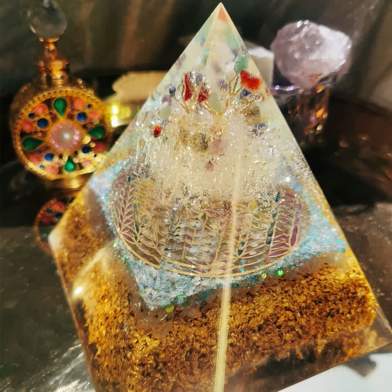 Olivenorma 15cm piramide di orgone di cristallo trasparente per la salute