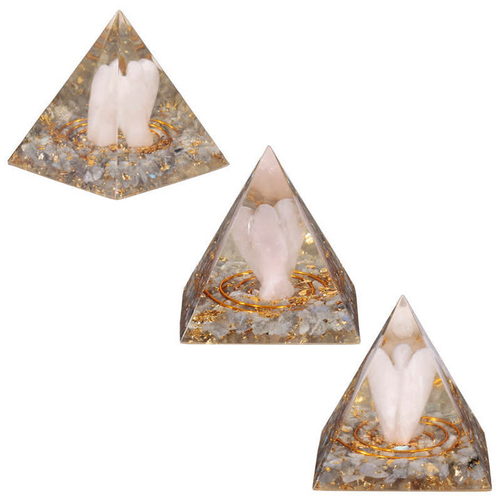 Olivenorma 5cm Piramide di Orgone con Angelo di Cristallo Naturale