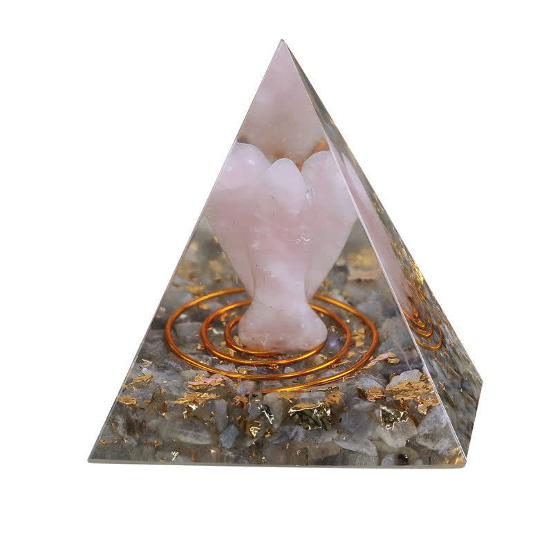 Olivenorma 5cm Piramide di Orgone con Angelo di Cristallo Naturale