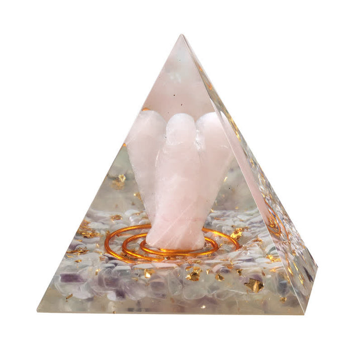 Olivenorma 5cm Piramide di Orgone con Angelo di Cristallo Naturale