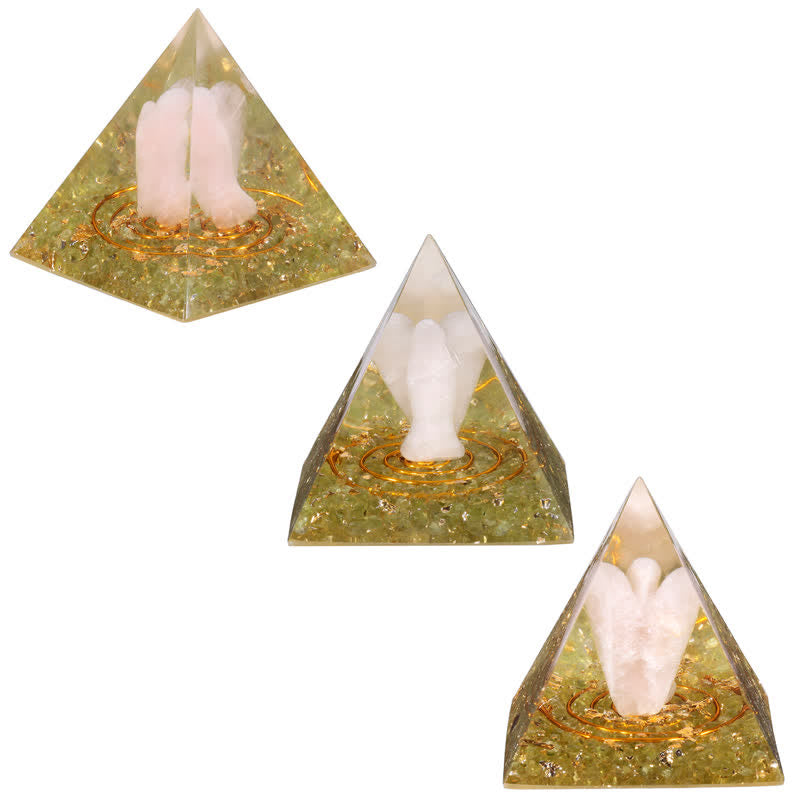 Olivenorma 5cm Piramide di Orgone con Angelo di Cristallo Naturale