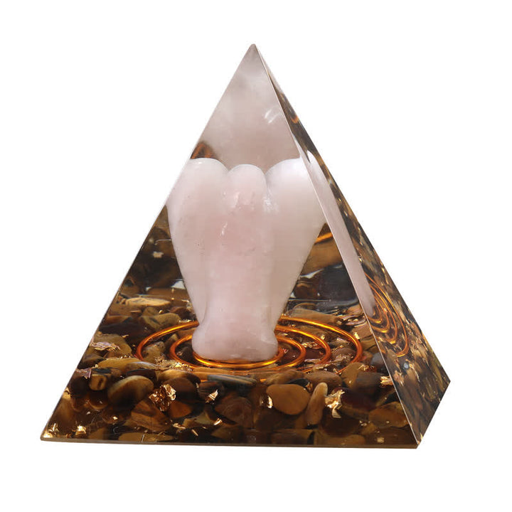 Olivenorma 5cm Piramide di Orgone con Angelo di Cristallo Naturale
