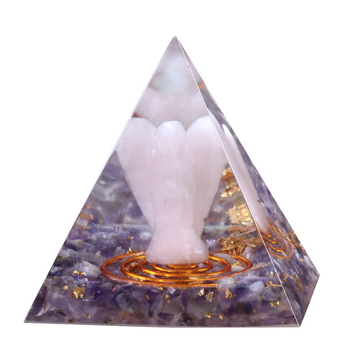 Olivenorma 5cm Piramide di Orgone con Angelo di Cristallo Naturale