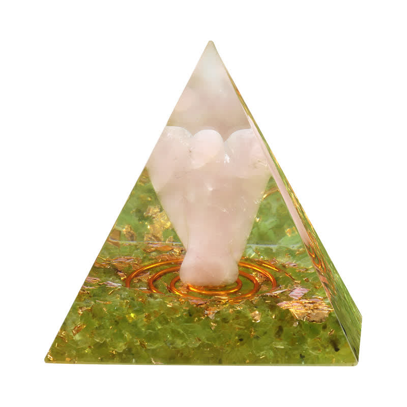 Olivenorma 5cm Piramide di Orgone con Angelo di Cristallo Naturale