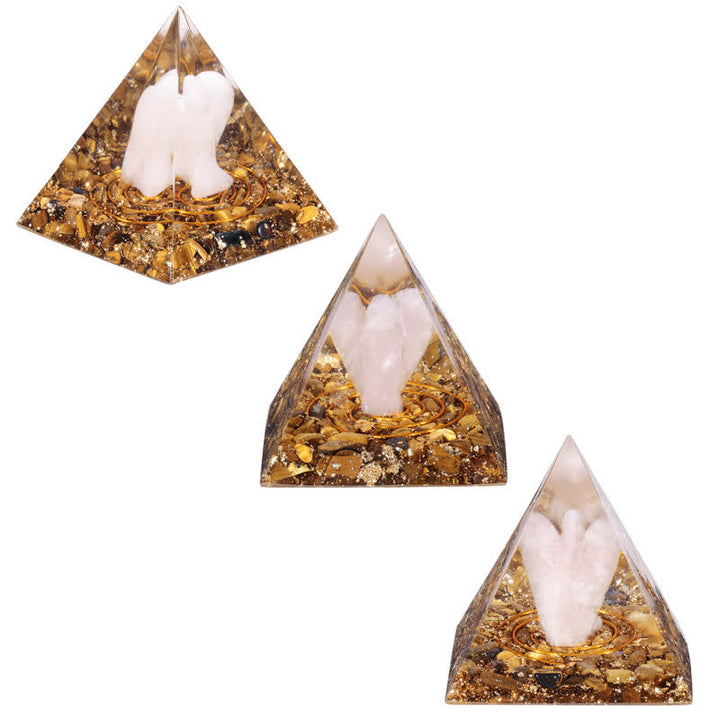 Olivenorma 5cm Piramide di Orgone con Angelo di Cristallo Naturale