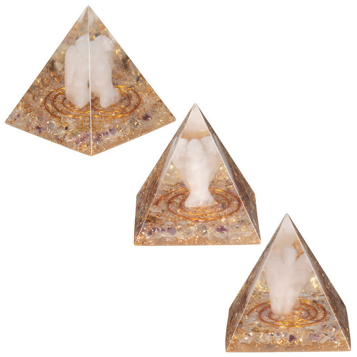 Olivenorma 5cm Piramide di Orgone con Angelo di Cristallo Naturale