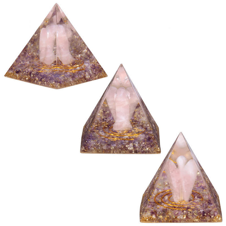 Olivenorma 5cm Piramide di Orgone con Angelo di Cristallo Naturale