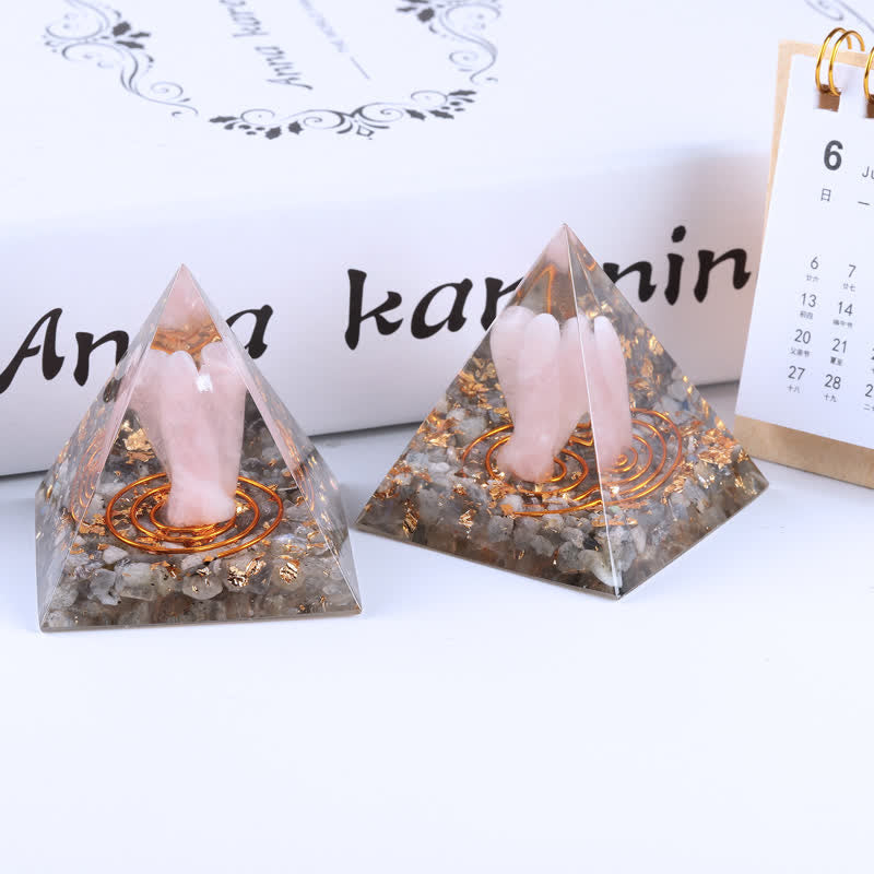 Olivenorma 5cm Piramide di Orgone con Angelo di Cristallo Naturale