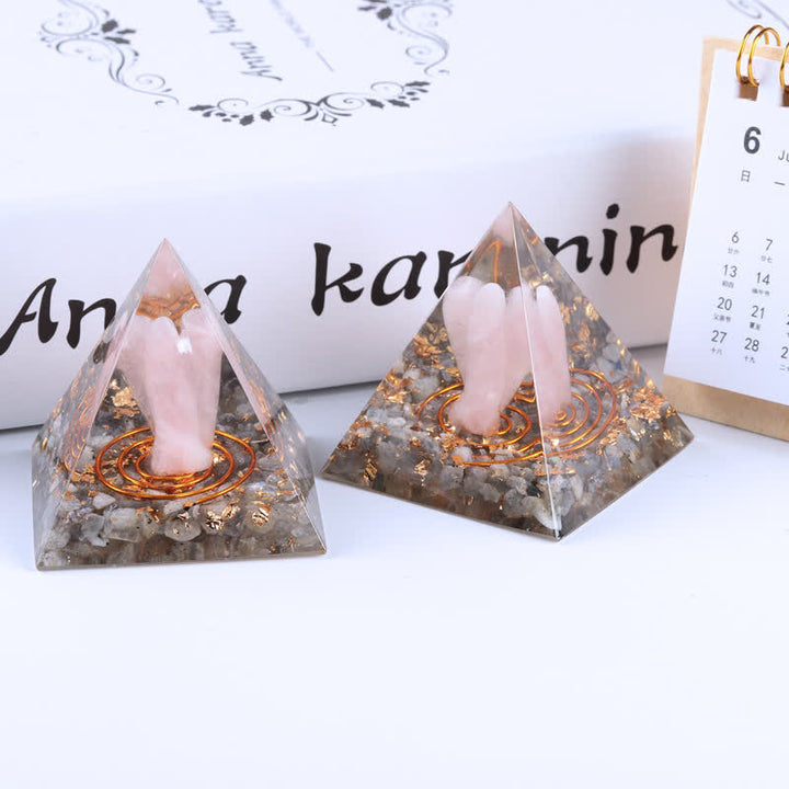 Olivenorma 5cm Piramide di Orgone con Angelo di Cristallo Naturale