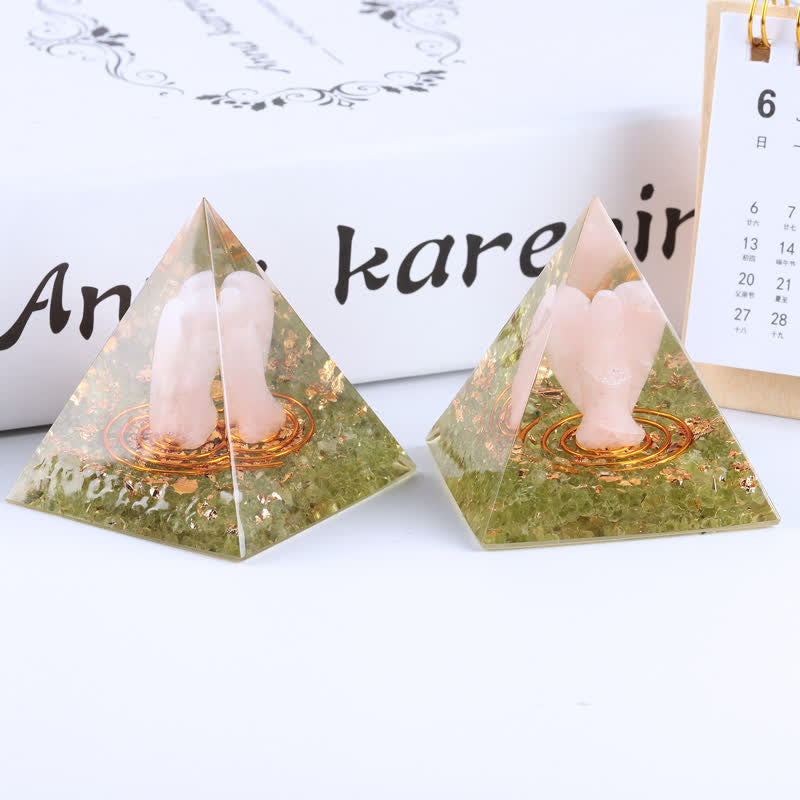 Olivenorma 5cm Piramide di Orgone con Angelo di Cristallo Naturale