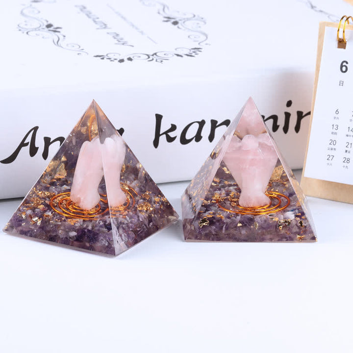 Olivenorma 5cm Piramide di Orgone con Angelo di Cristallo Naturale